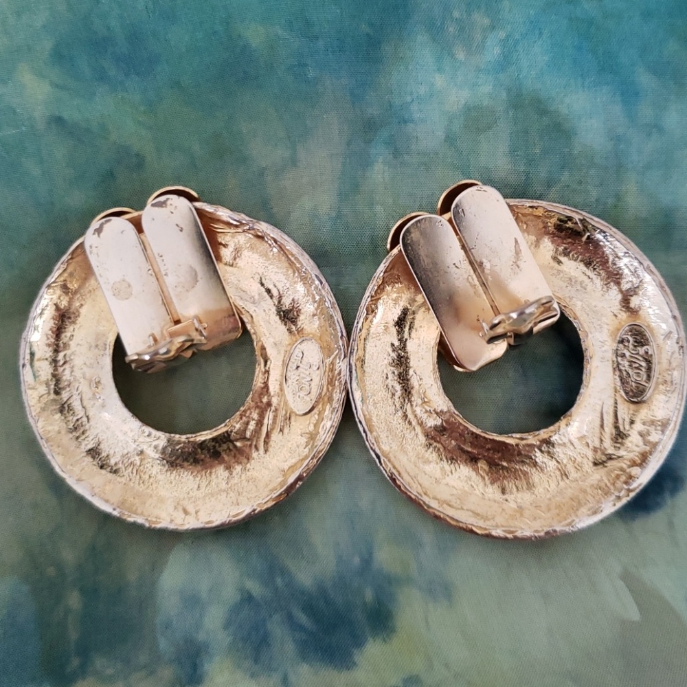 VTG TONIC earrings/gold with 3 color resin stones - Picture 2 of 5